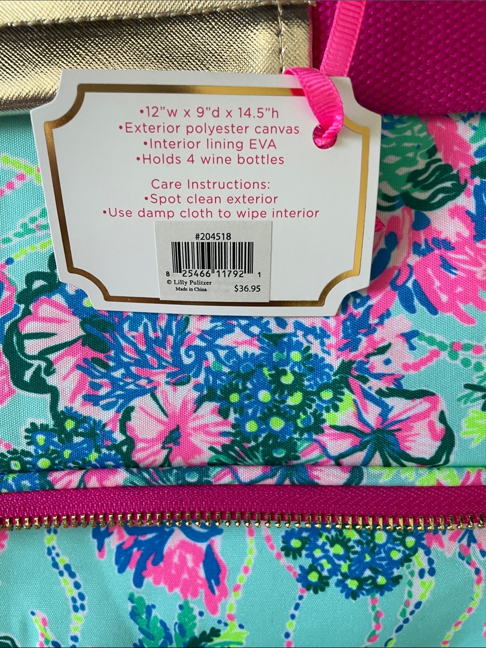 Lilly Pulitzer Aqua Floral Backpack Case with Pink Trim - Picture 3 of 3
